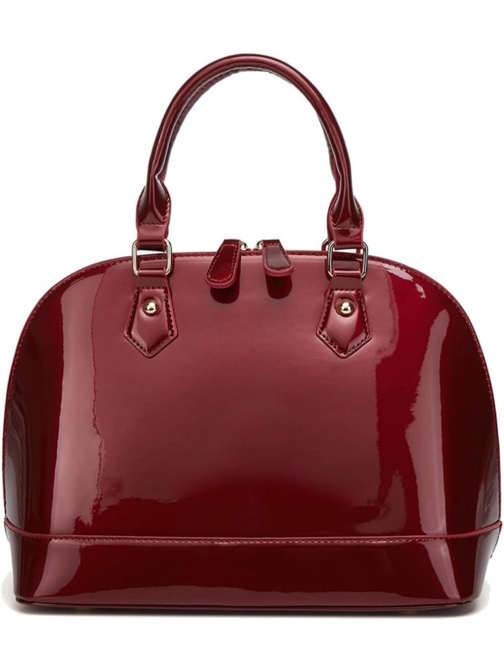 Shiny Patent Leather Dome Satchel Handbag - Multi-Pocket Zip-Around Shoulder Bag